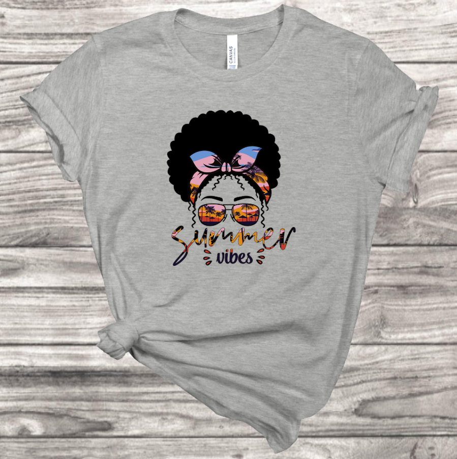 Summer Vibe Afro Messy Bun T-Shirt | Mema's Custom Studio - Mema's Custom Studio