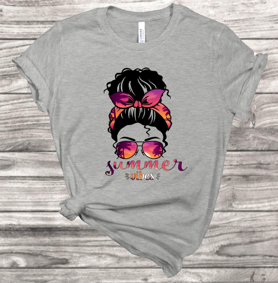 Summer Vibe Messy Bun T-Shirt | Mema's Custom Studio - Mema's Custom Studio