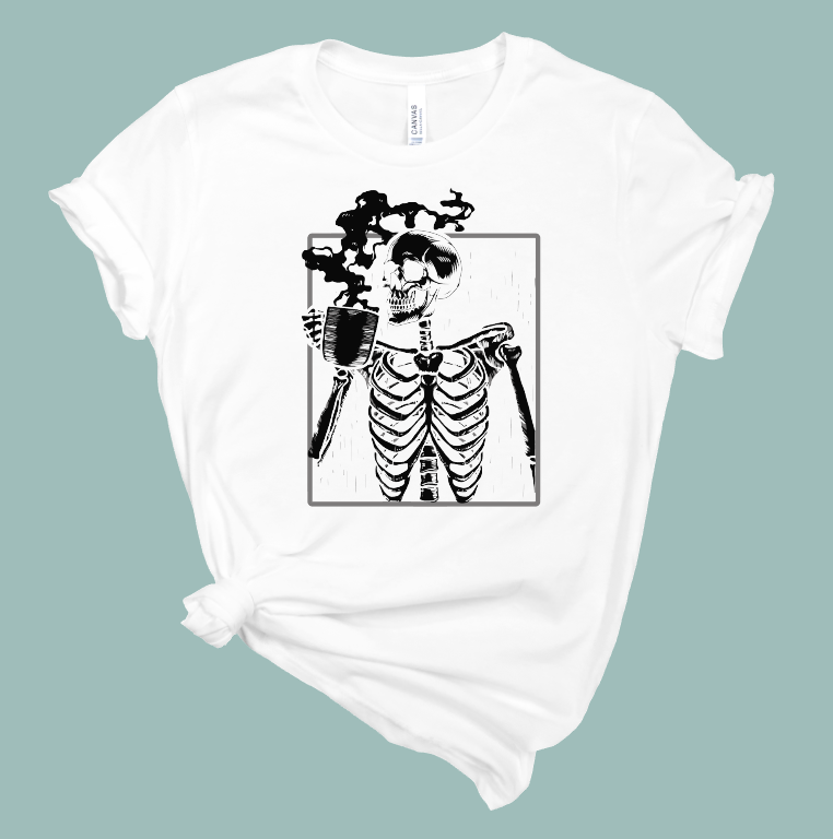 Coffee Drinker Skeleton Halloween T-Shirt | Mema's Custom Studio