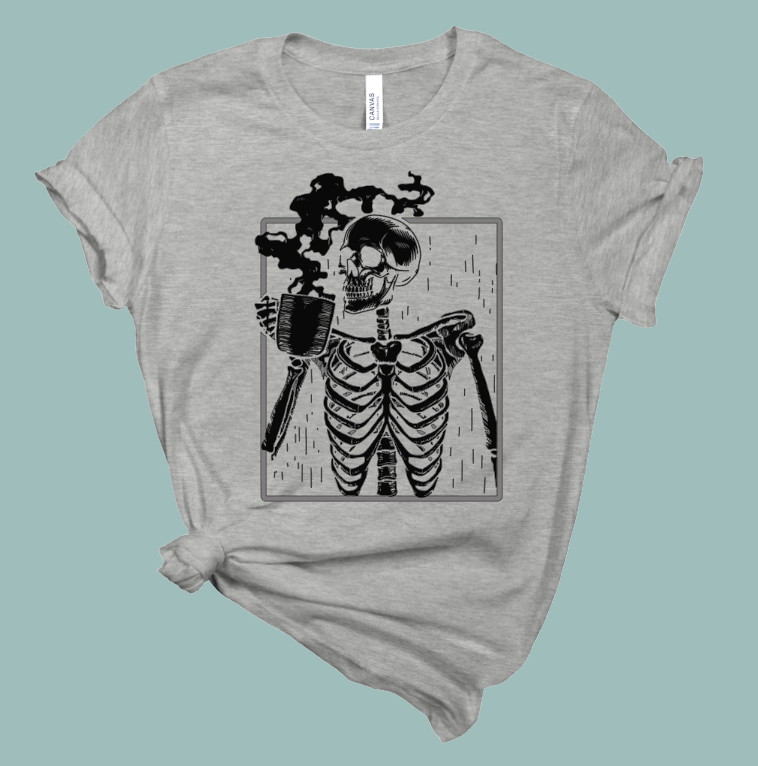 Coffee Drinker Skeleton Halloween T-Shirt | Mema's Custom Studio