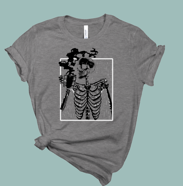 Coffee Drinker Skeleton Halloween T-Shirt | Mema's Custom Studio