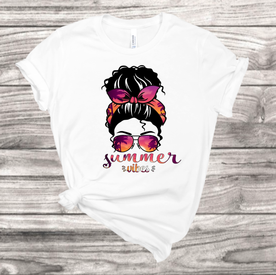 Summer Vibe Messy Bun T-Shirt | Mema's Custom Studio - Mema's Custom Studio